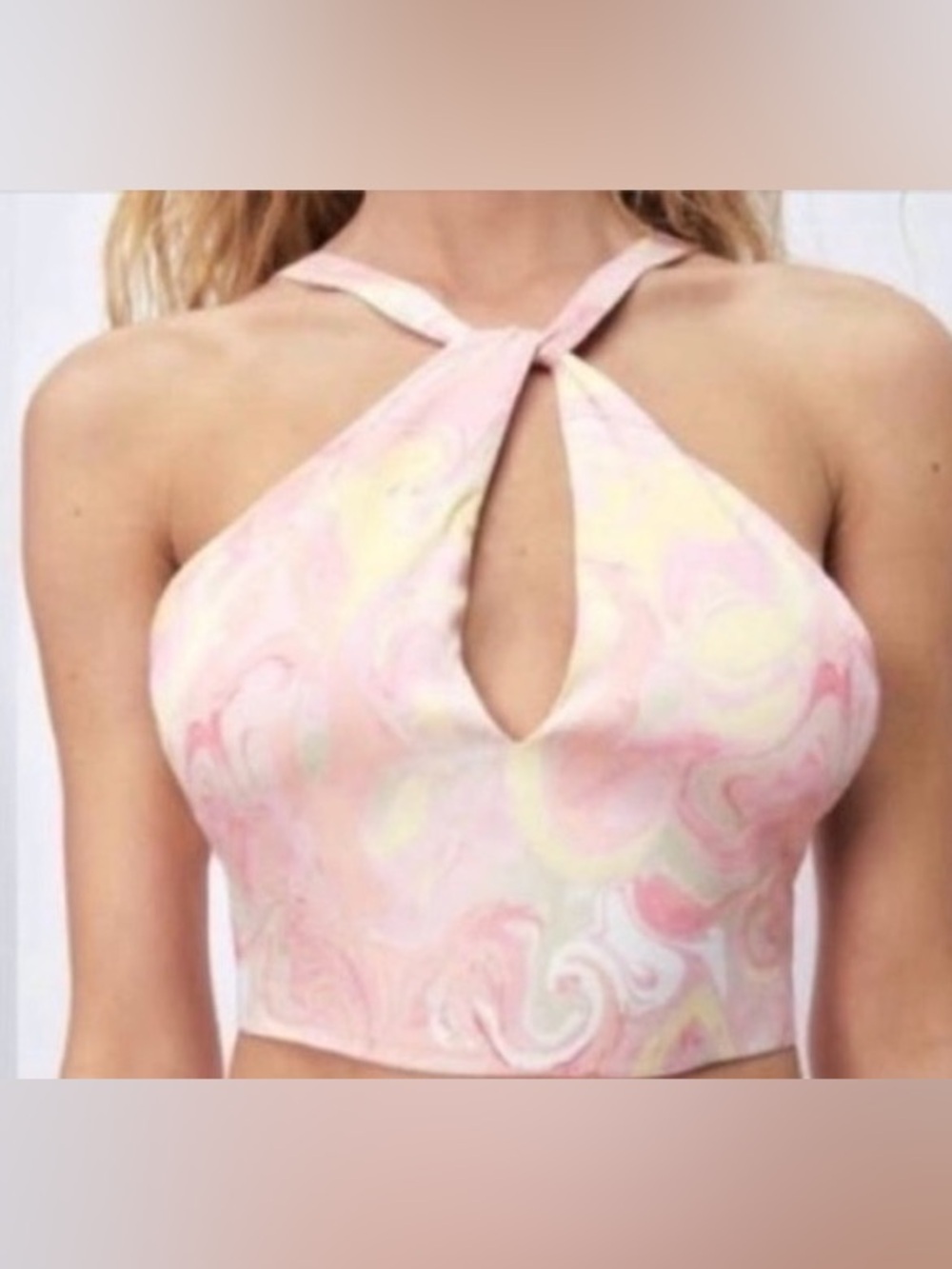 Zara Pink Yellow Marble Halter Crop Top